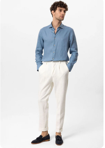 100 % Leinenhemd – Babyblau