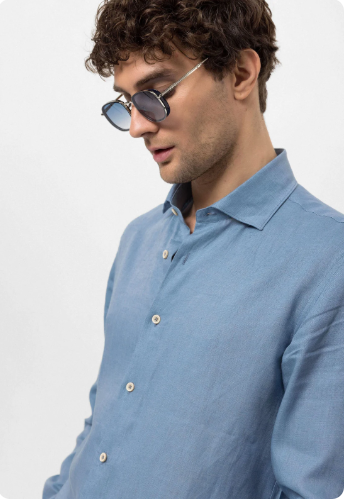100 % Leinenhemd – Babyblau